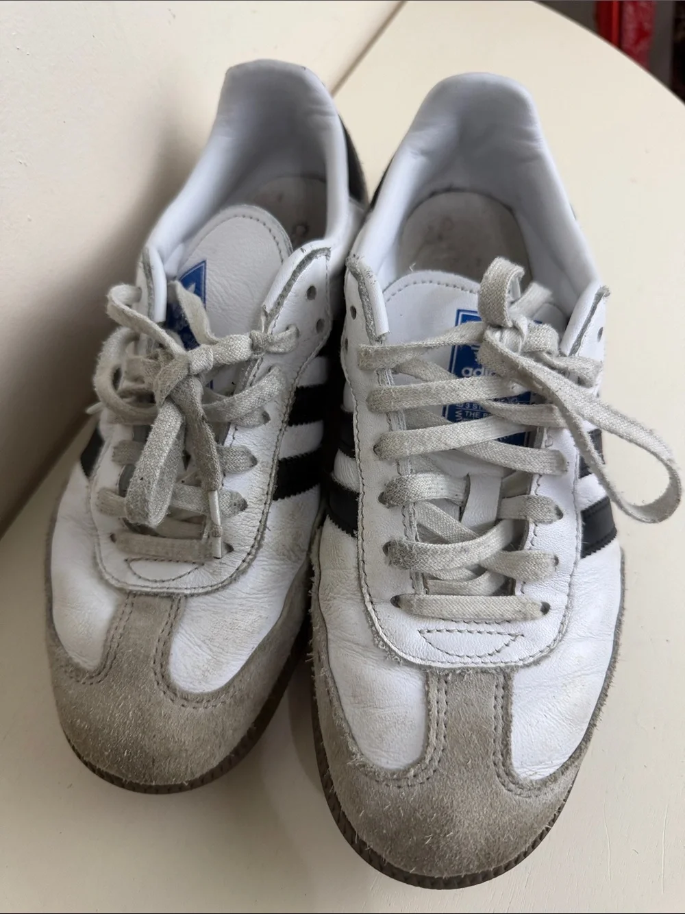 (2292) Adidas White and Black Samba Sneakers with Gum Sole, Size: 6.5